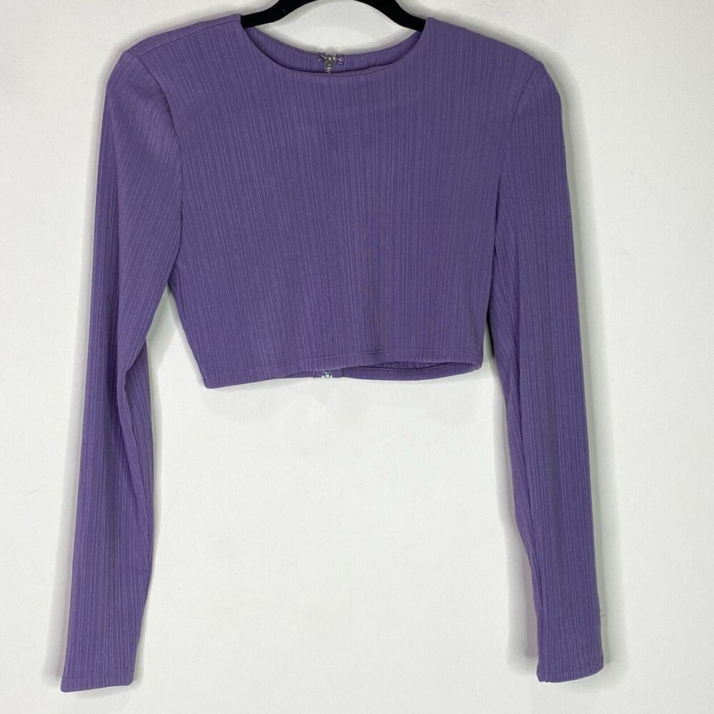 New Revolve NBD Rory Ribbed Purple Long Sleeve Crop Top Women's Size Small
